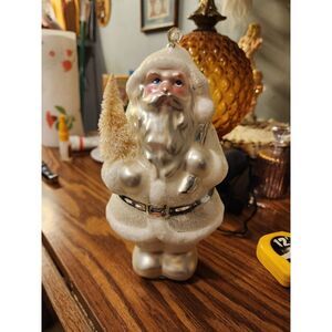 Department 56 hand blown glass‎ white & silver Santa Claus Bottle Brush Tree 10"
